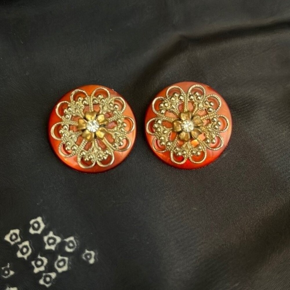 🍂3/$20 Vintage 50s/60s Orange Disc Clip On Earrings